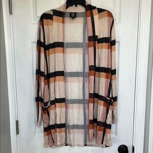 Bobeau Pink and Orange Plaid Cardigan Sweater